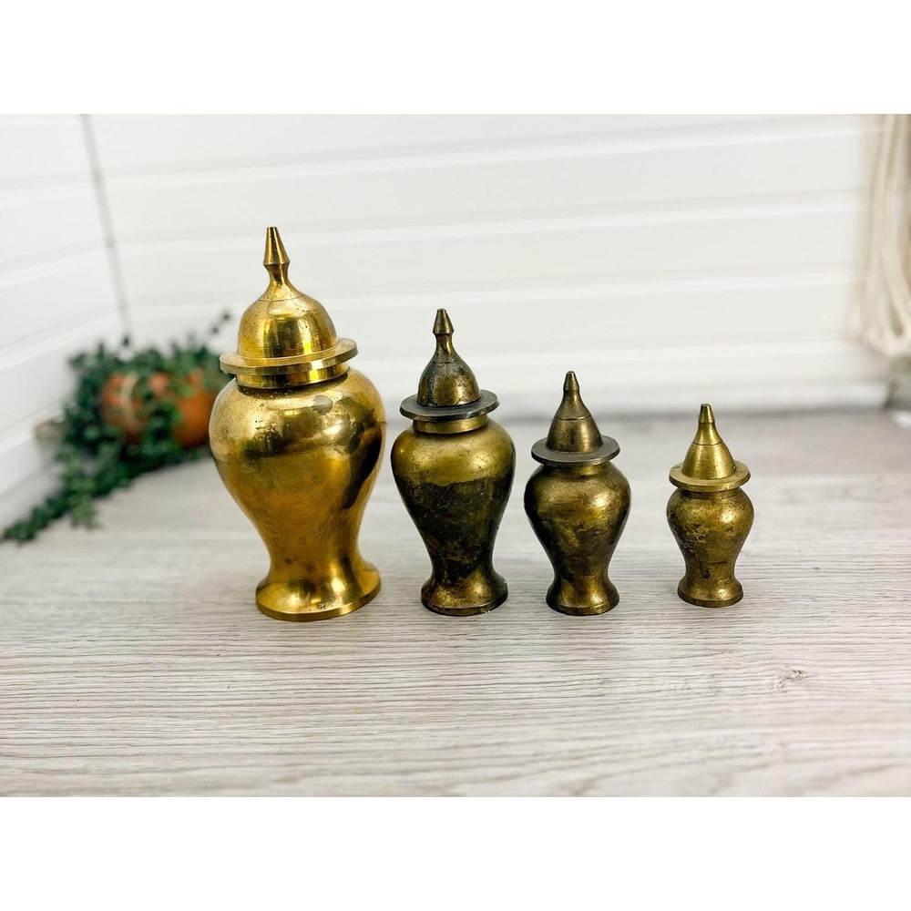 Vintage Brass Ginger Jar Set: Mid-Century Modern Urns, Made in India